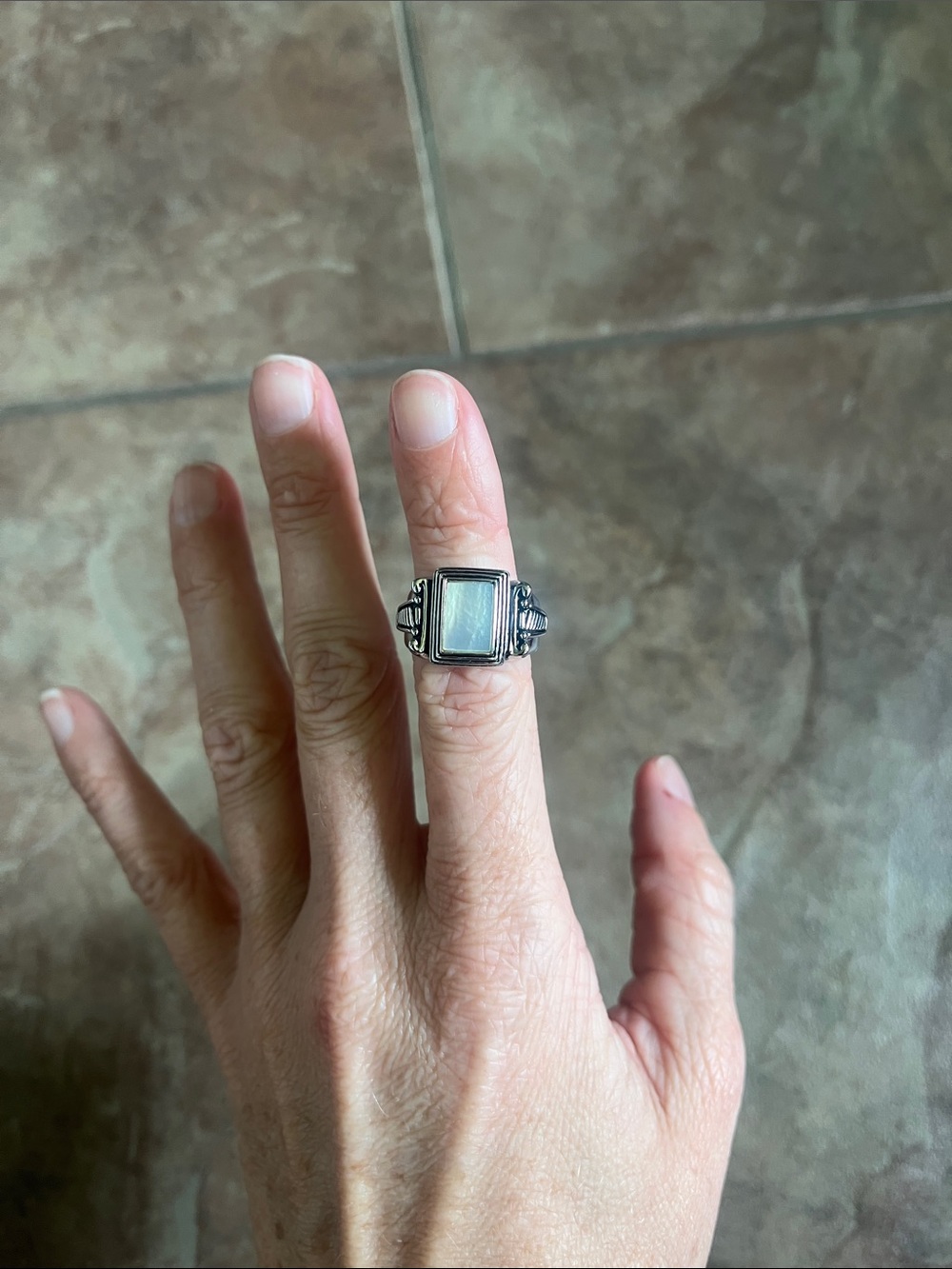 Premier Designs Silver Ring with Rectangular Opalescent Stone